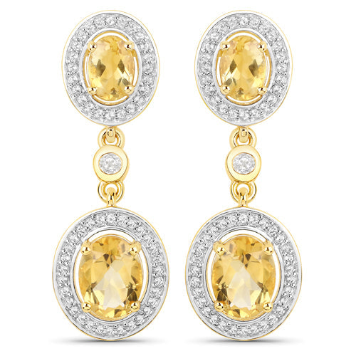 Pendientes de Citrino y Topacio Blanco Chapados en Oro Amarillo de 18K