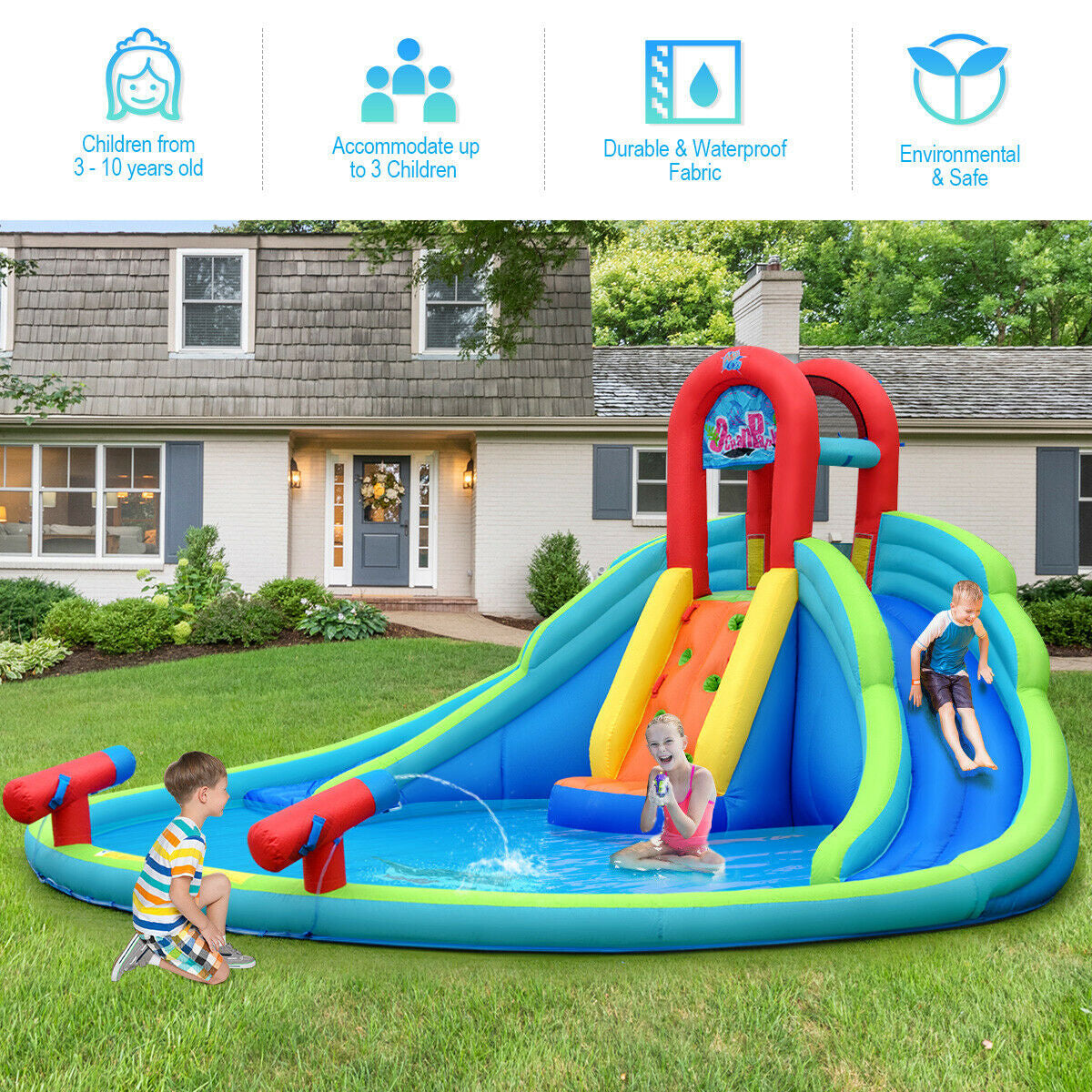 Inflatable Water Slide Bounce House with Splash Pool