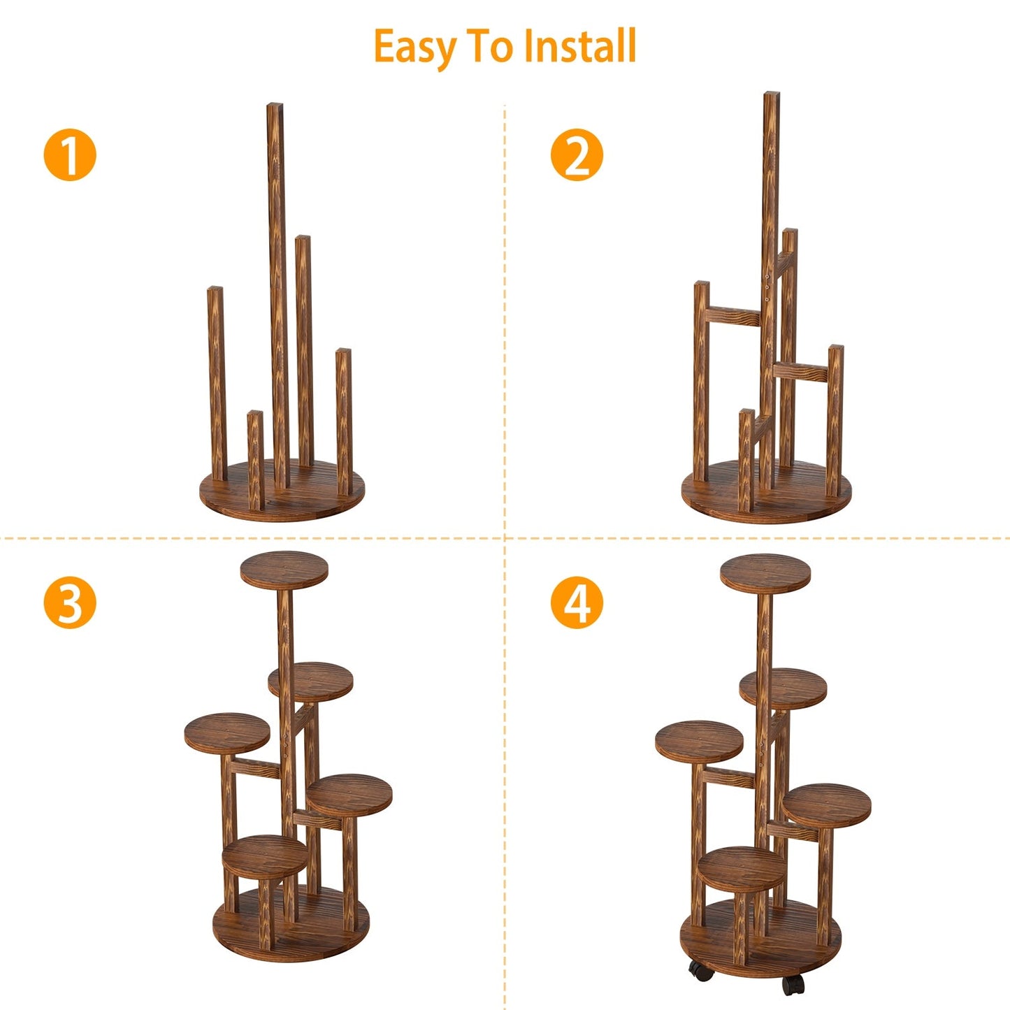 Soporte de Plantas de Madera de 5 Niveles con Ruedas Desmontables