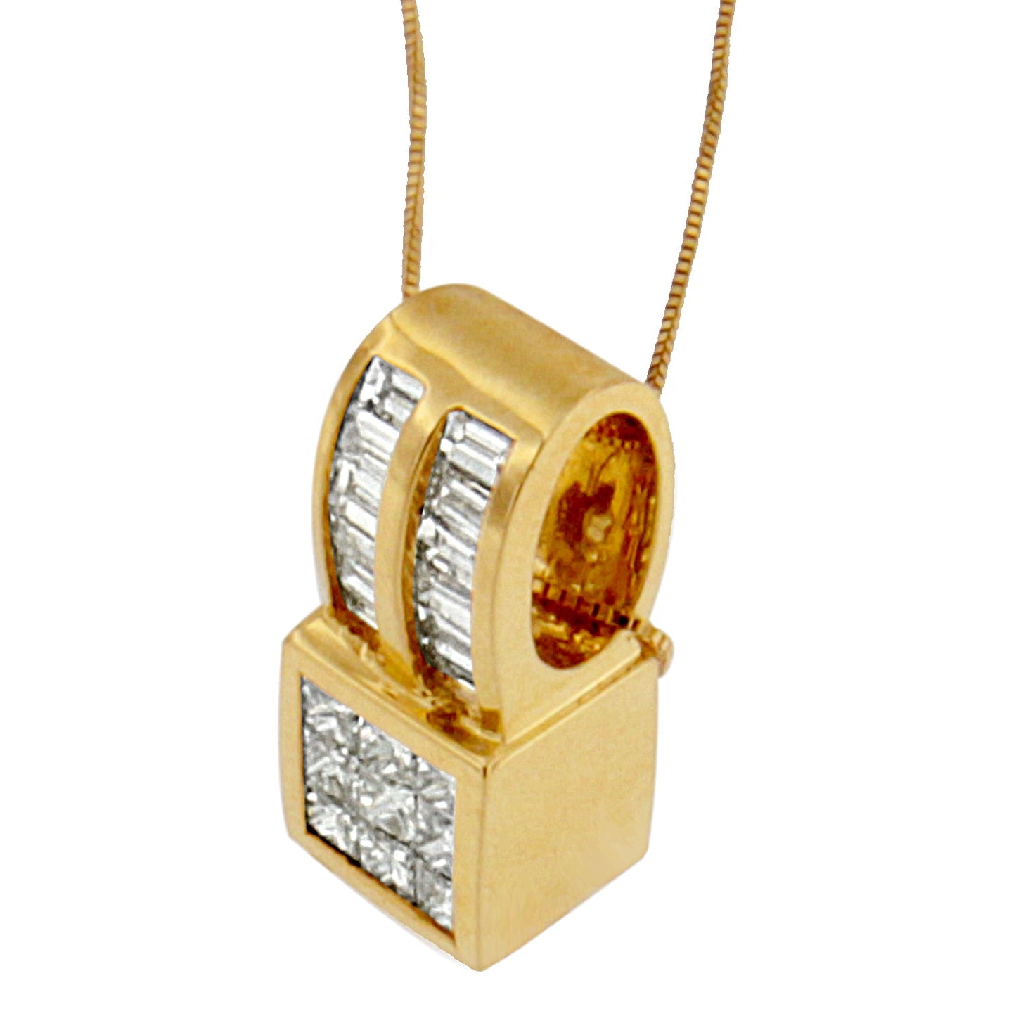 14K Yellow Gold Geometric Diamond Pendant Necklace