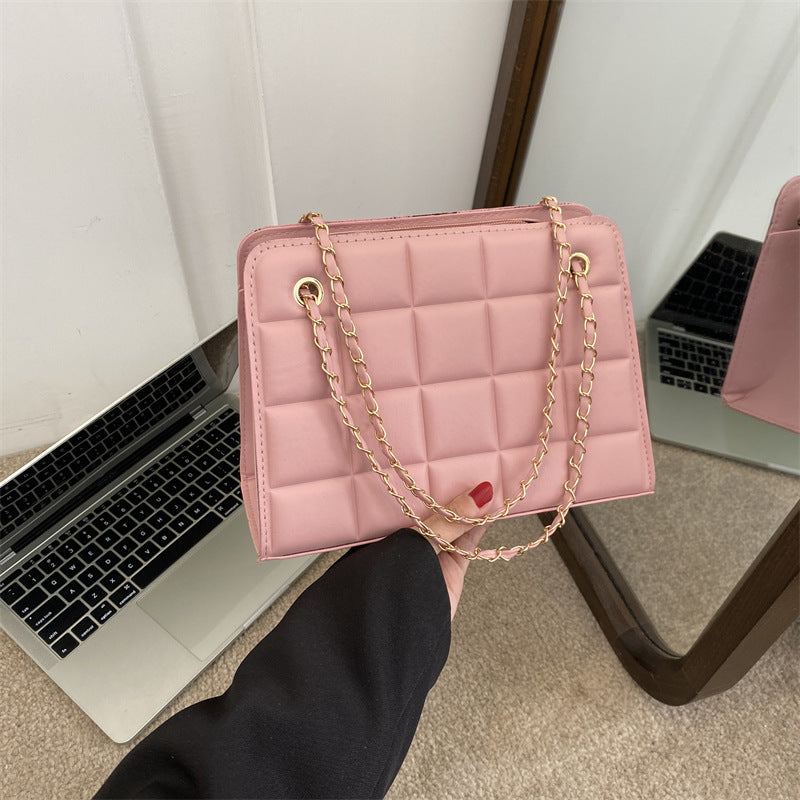 Plaid Diamond-Pattern Embroidered Shoulder Bag for Women