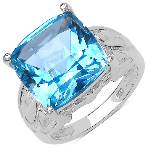 Bague en argent sterling avec topaze suisse bleue de 10,30 carats