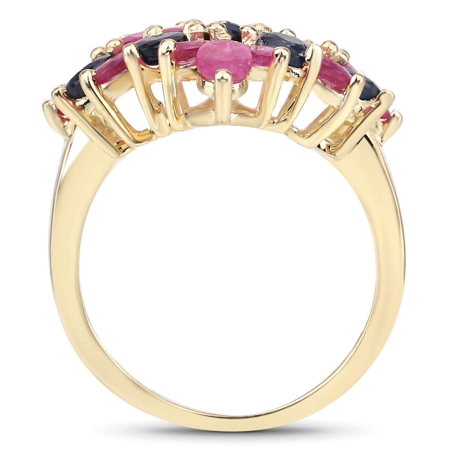6.97 Carat Genuine Emerald, Blue Sapphire and Ruby Sterling Silver Ring