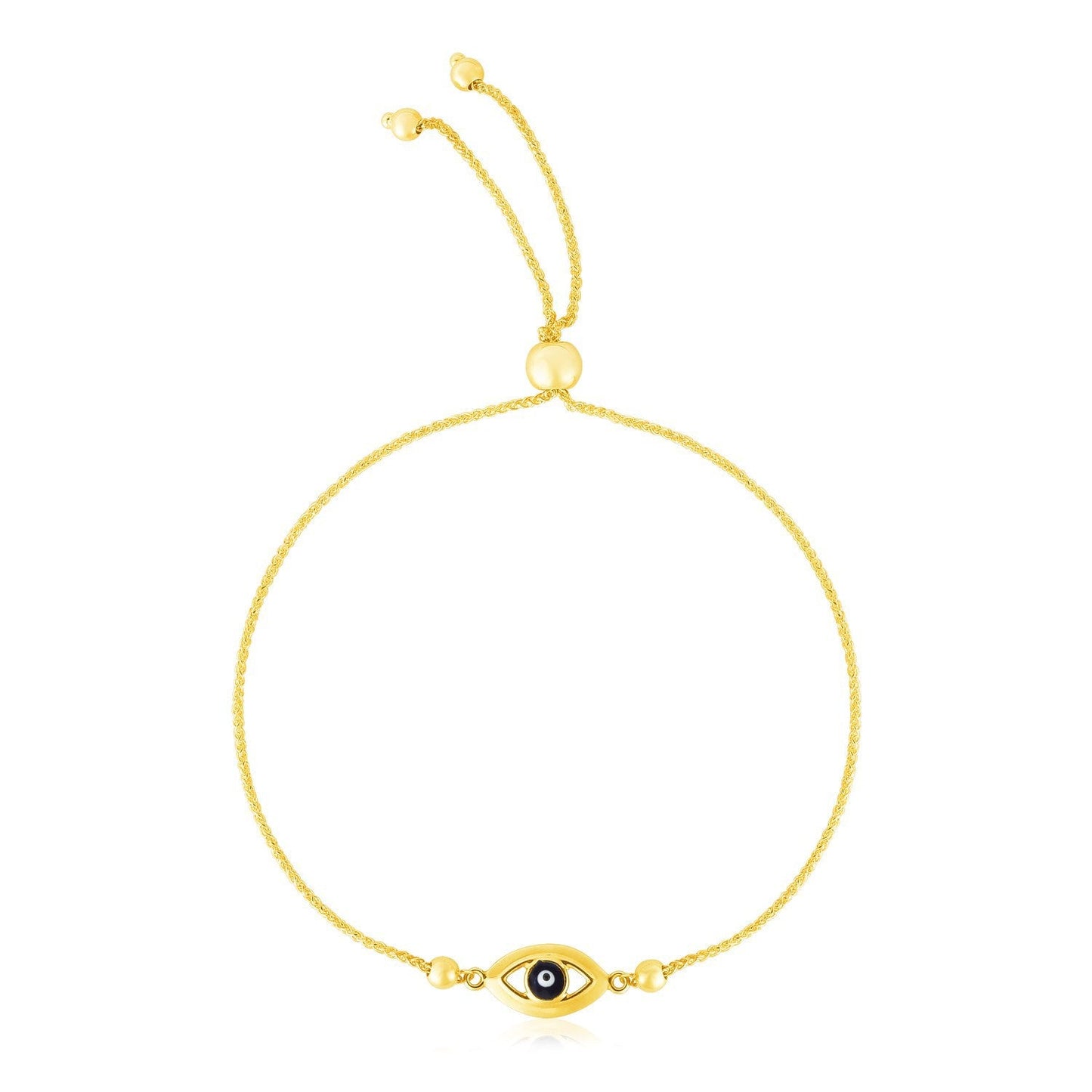 Pulsera Ajustable de Ojo Maligno de Oro Amarillo de 14k