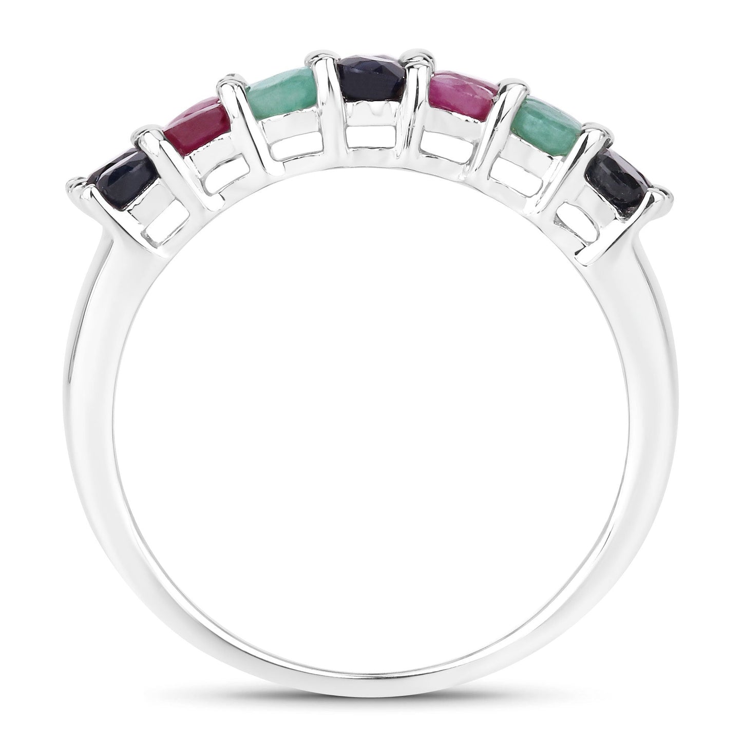 3.40 Carat Emerald, Ruby & Black Sapphire Sterling Silver Ring