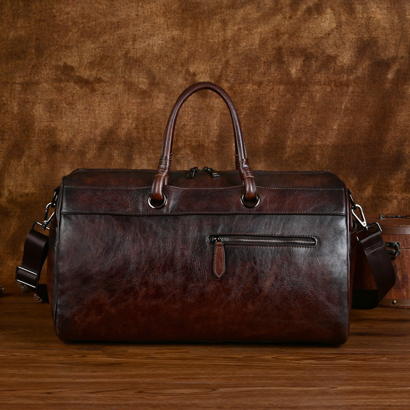 Handmade Retro Leather Satchel Bag with Large Capacity