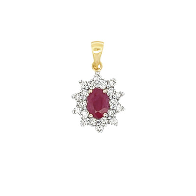 Pendentif en rubis et diamants de 1,65 ct en or jaune 14KT