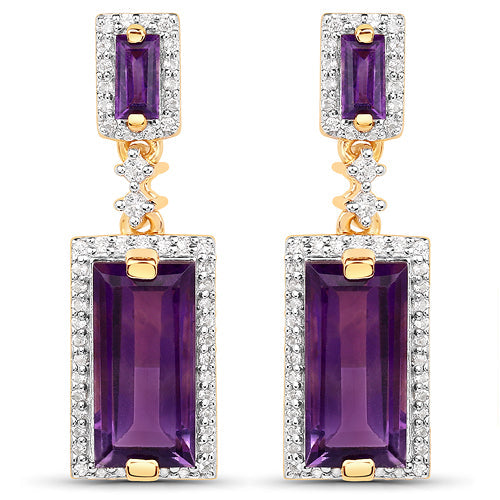 Boucles d'oreilles en or jaune 18K plaqué émeraude et topaze blanche