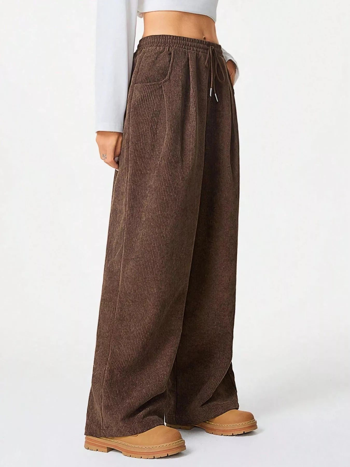 Pantalons en velours côtelé à taille élastique et jambes larges