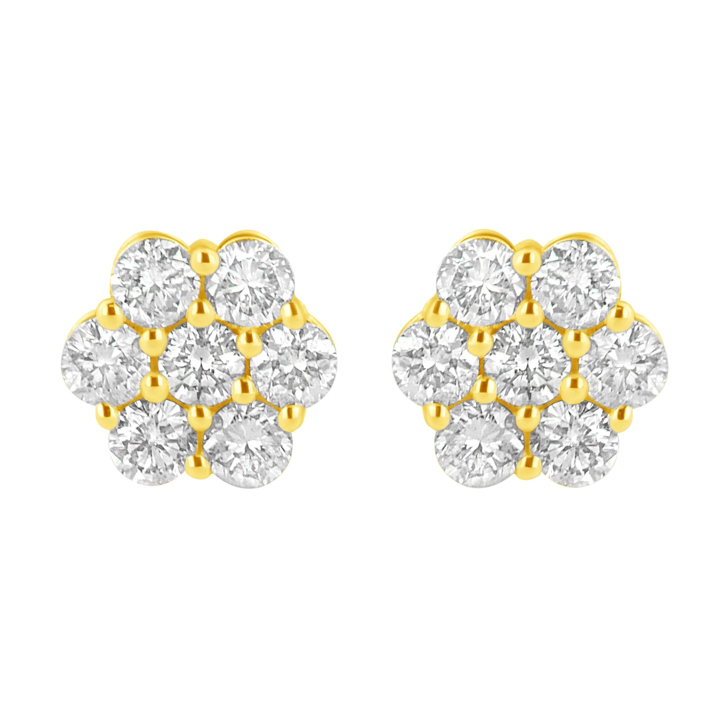 Pendientes de Flor de Diamante de Oro Amarillo de 14K - 1.0 Cttw