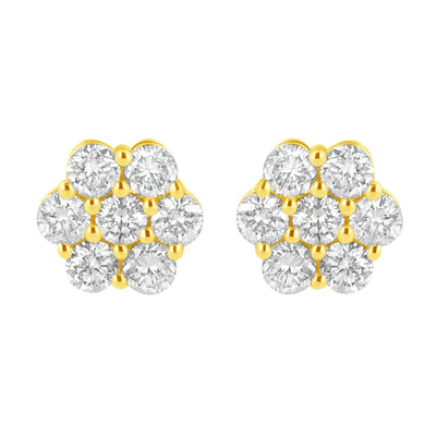 14K Yellow Gold Diamond Flower Earrings - 1.0 Cttw