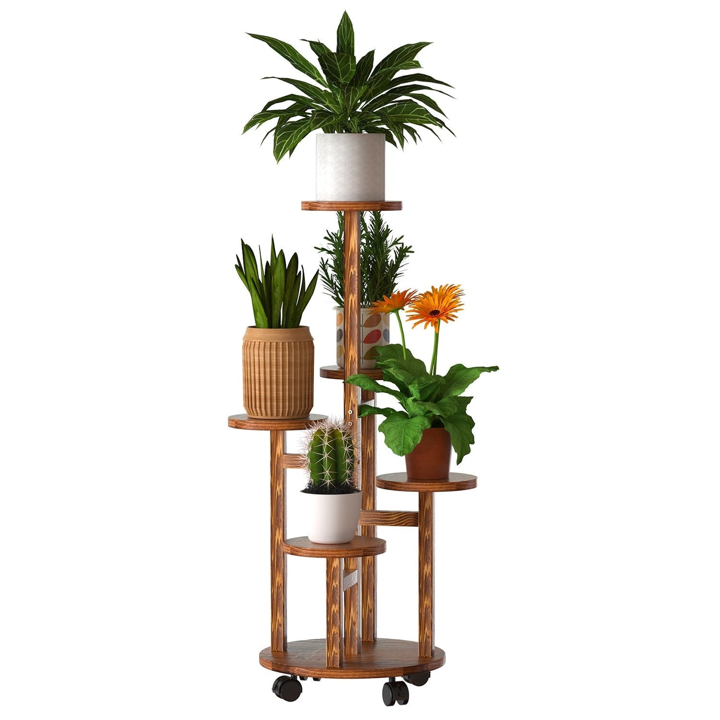 Soporte de Plantas de Madera de 5 Niveles con Ruedas Desmontables