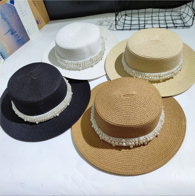 Retro Pearl Flat Top Sun Protection Beach Hat
