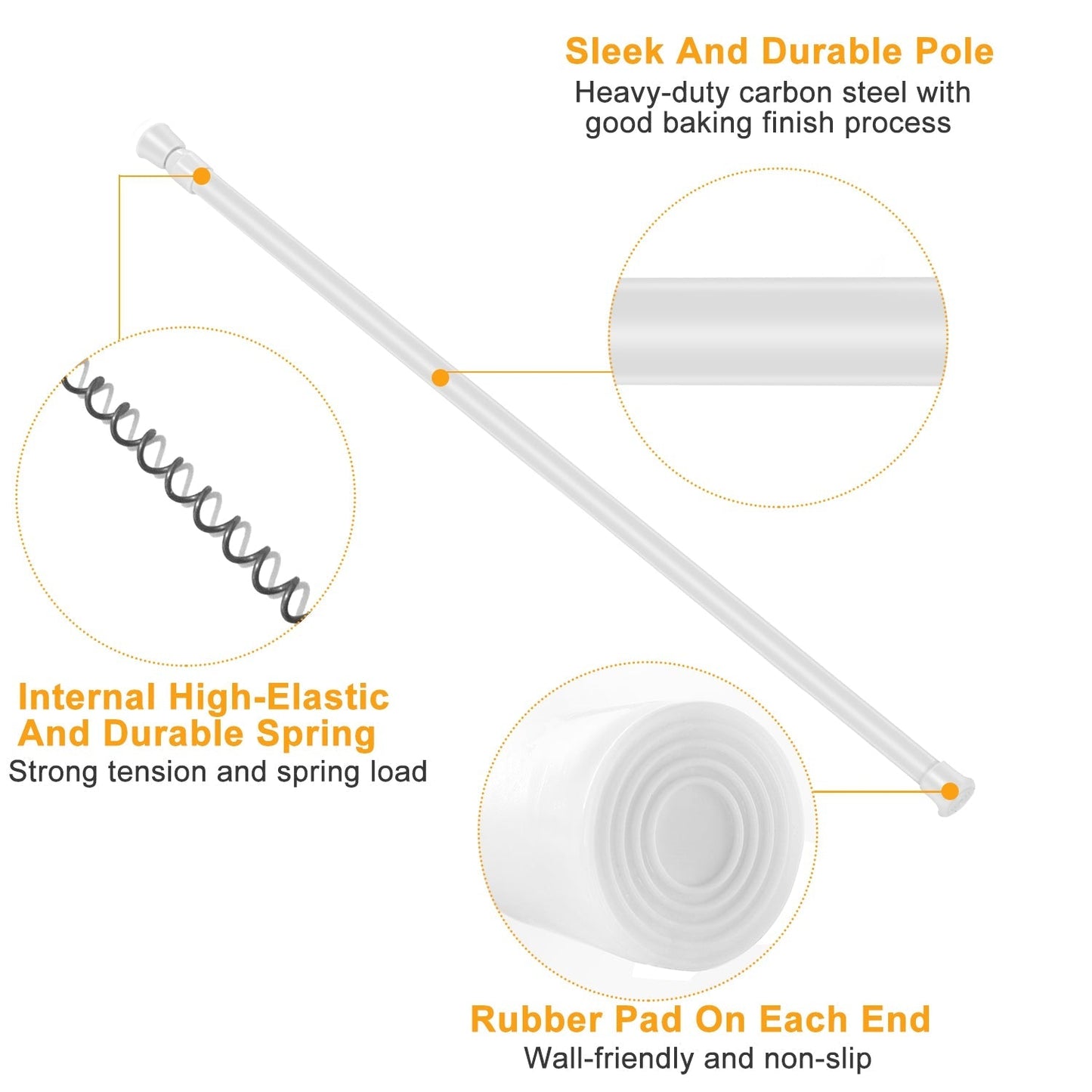 Adjustable Tension Curtain Rod - Heavy-Duty Steel for Versatile Use