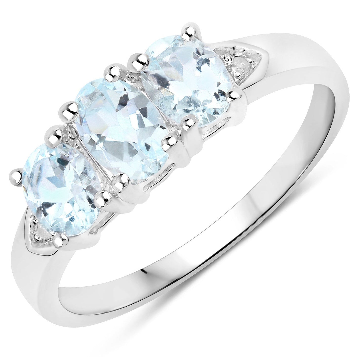 0.95 Carat Aquamarine & Diamond Sterling Silver Engagement Ring