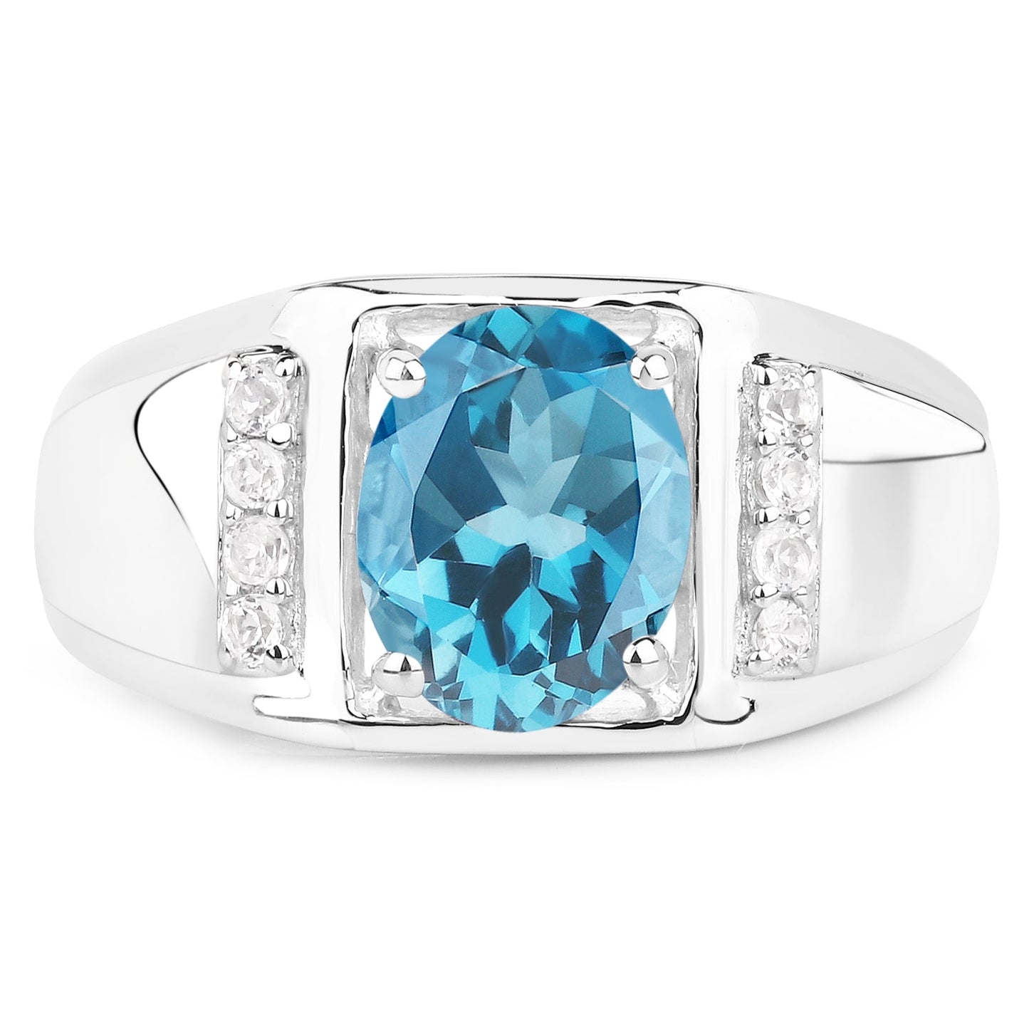 Bague en argent sterling avec topaze bleue de Londres et topaze blanche de 2,18 carats