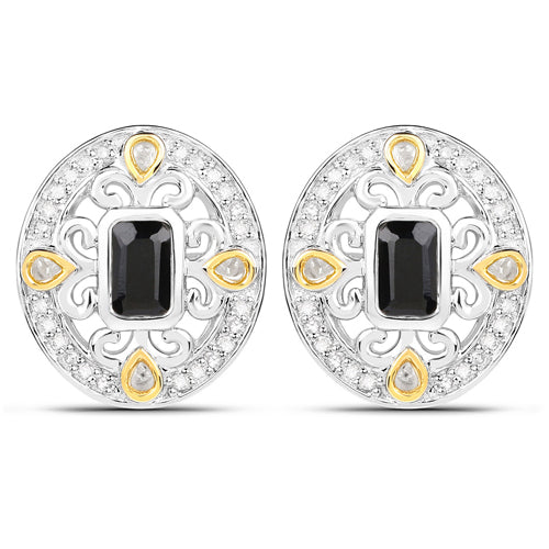 0.93 Carat Blue Sapphire & Diamond Sterling Silver Earrings