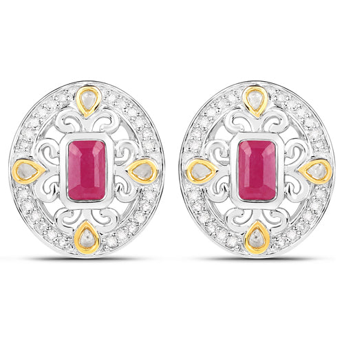 0.77 Carat Genuine Ruby and White Diamond Earrings