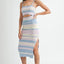 Vibrant Multi Color Striped Cutout Knit Midi Dress