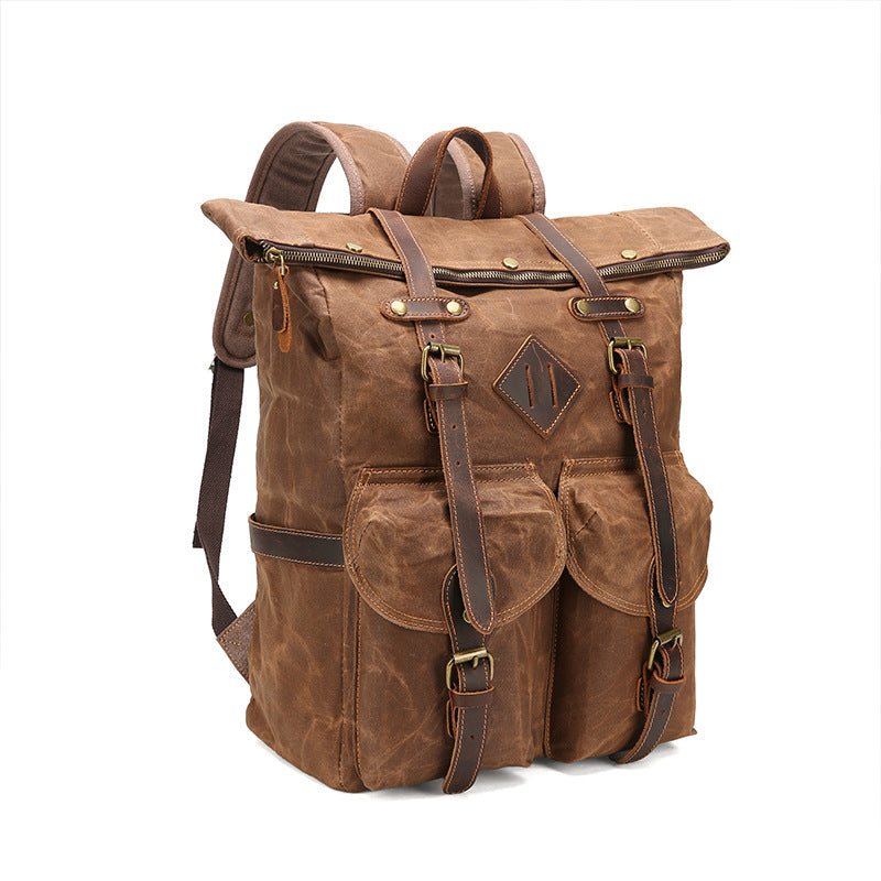 Sac à dos rétro en toile imperméable en cuir Crazy Horse