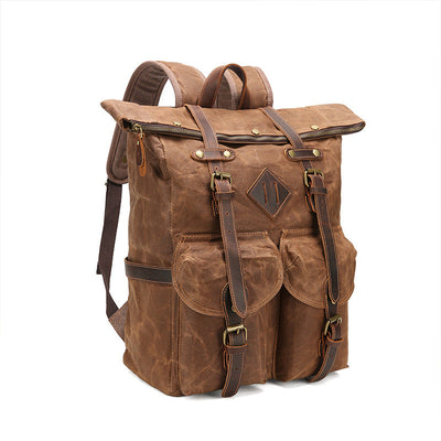 Retro Waterproof Crazy Horse Leather Canvas Backpack