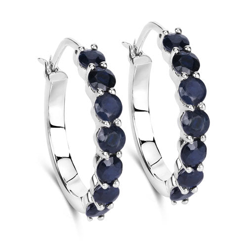 Pendientes de aro de zafiro azul de 2.66 quilates en plata esterlina