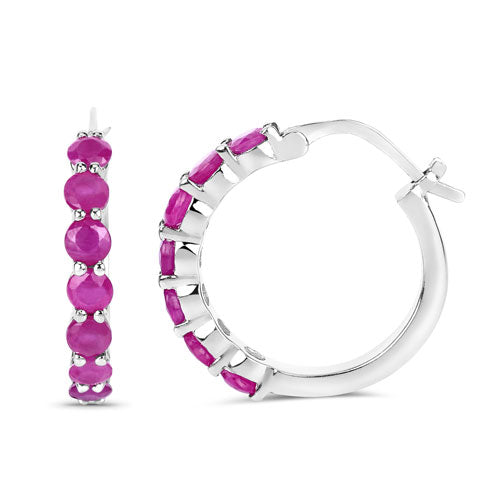 2.80 Carat Genuine Ruby .925 Sterling Silver Hoop Earrings