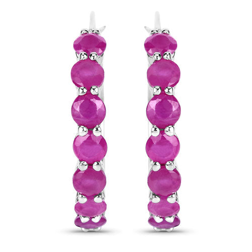 2.80 Carat Genuine Ruby .925 Sterling Silver Hoop Earrings