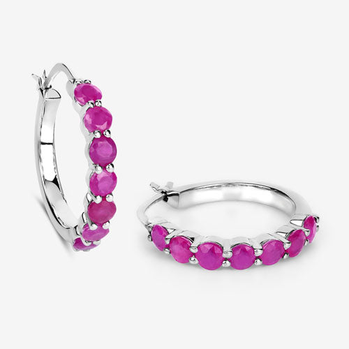 2.80 Carat Genuine Ruby .925 Sterling Silver Hoop Earrings