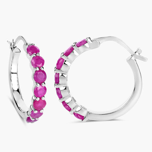 2.80 Carat Genuine Ruby .925 Sterling Silver Hoop Earrings