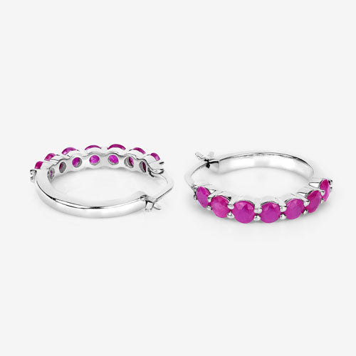 2.80 Carat Genuine Ruby .925 Sterling Silver Hoop Earrings