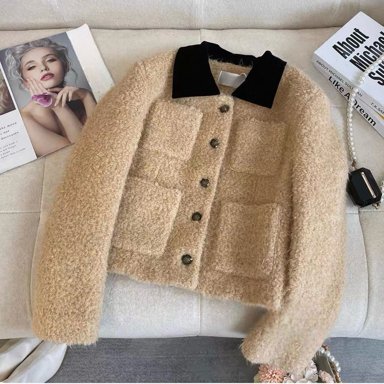Women's Color-Block Lapel Jacket - Casual Outerwear
