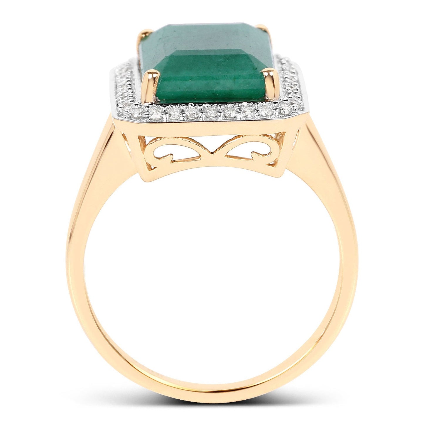 Bague Halo en Émeraude Teinte de 5,71 Carats et Diamants Blancs