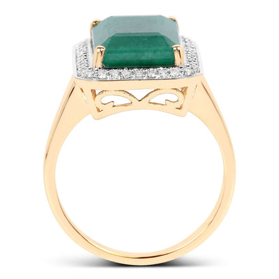 Bague Halo en Émeraude Teinte de 5,71 Carats et Diamants Blancs
