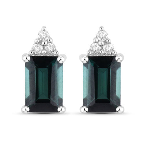 Pendientes de 1.25 quilates de turmalina verde y diamante en oro blanco de 14 quilates