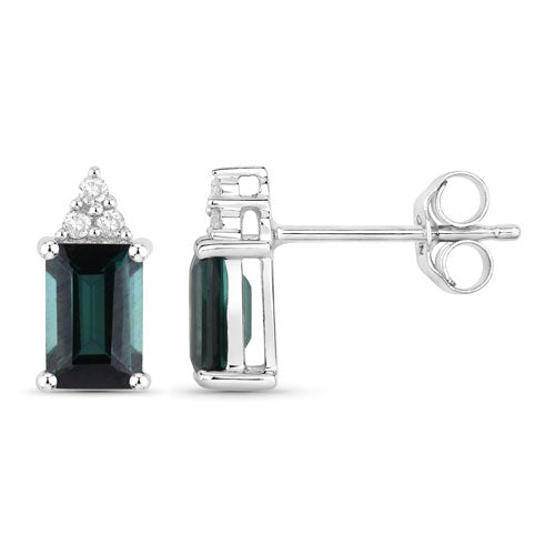 Pendientes de 1.25 quilates de turmalina verde y diamante en oro blanco de 14 quilates