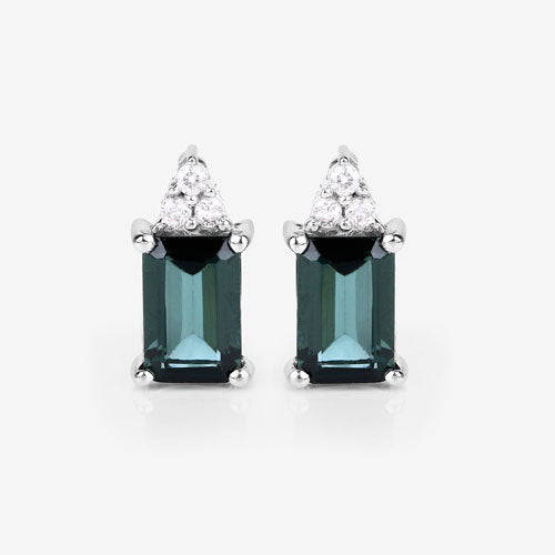 Pendientes de 1.25 quilates de turmalina verde y diamante en oro blanco de 14 quilates