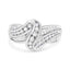 Bague Bypass en Or Blanc 10K avec Diamants Ronds et Baguette - Taille 6