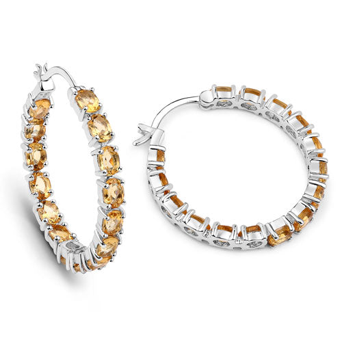 4.80 Carat Genuine Citrine Sterling Silver Hoop Earrings