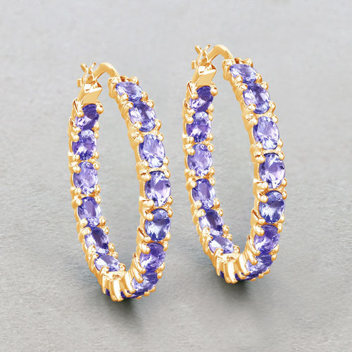 Boucles d'oreilles créoles en argent sterling avec tanzanite véritable de 5,10 carats