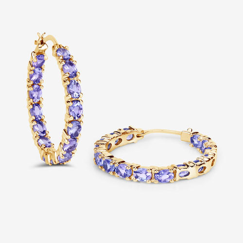 Boucles d'oreilles créoles en argent sterling avec tanzanite véritable de 5,10 carats