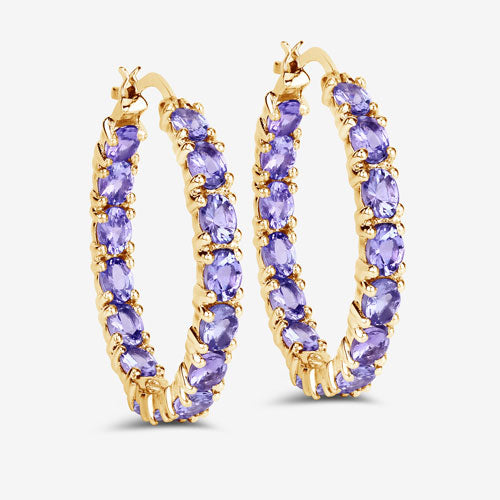 Boucles d'oreilles créoles en argent sterling avec tanzanite véritable de 5,10 carats