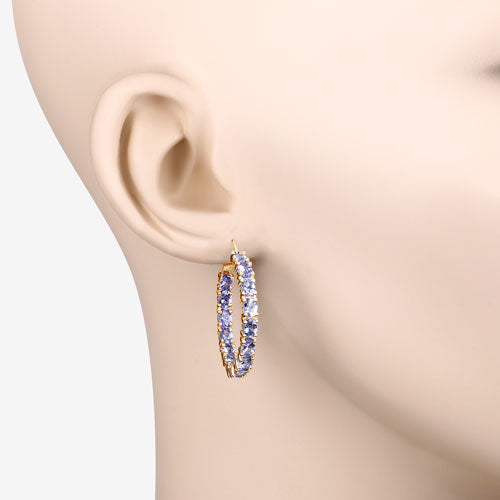 Boucles d'oreilles créoles en argent sterling avec tanzanite véritable de 5,10 carats