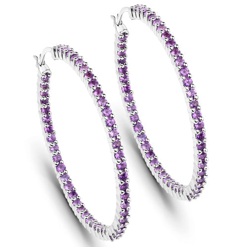 3.00 Carat Genuine Amethyst Sterling Silver Hoop Earrings