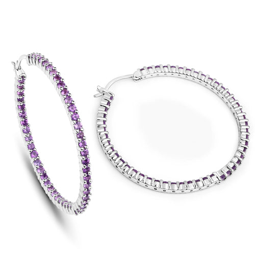 3.00 Carat Genuine Amethyst Sterling Silver Hoop Earrings