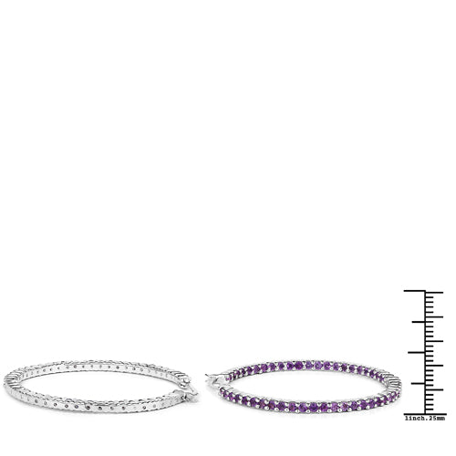3.00 Carat Genuine Amethyst Sterling Silver Hoop Earrings