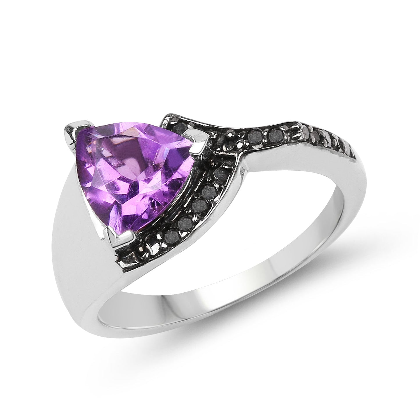 1.55 Carat Genuine Amethyst and Black Diamond Ring