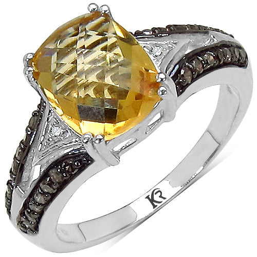 Anillo de Compromiso de Citrino y Diamante de 2.82 Quilates en Plata Esterlina .925