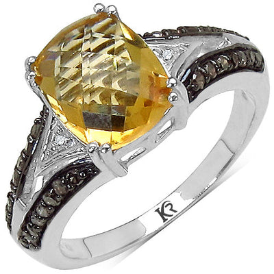 2.82 Carat Citrine & Diamond .925 Sterling Silver Engagement Ring