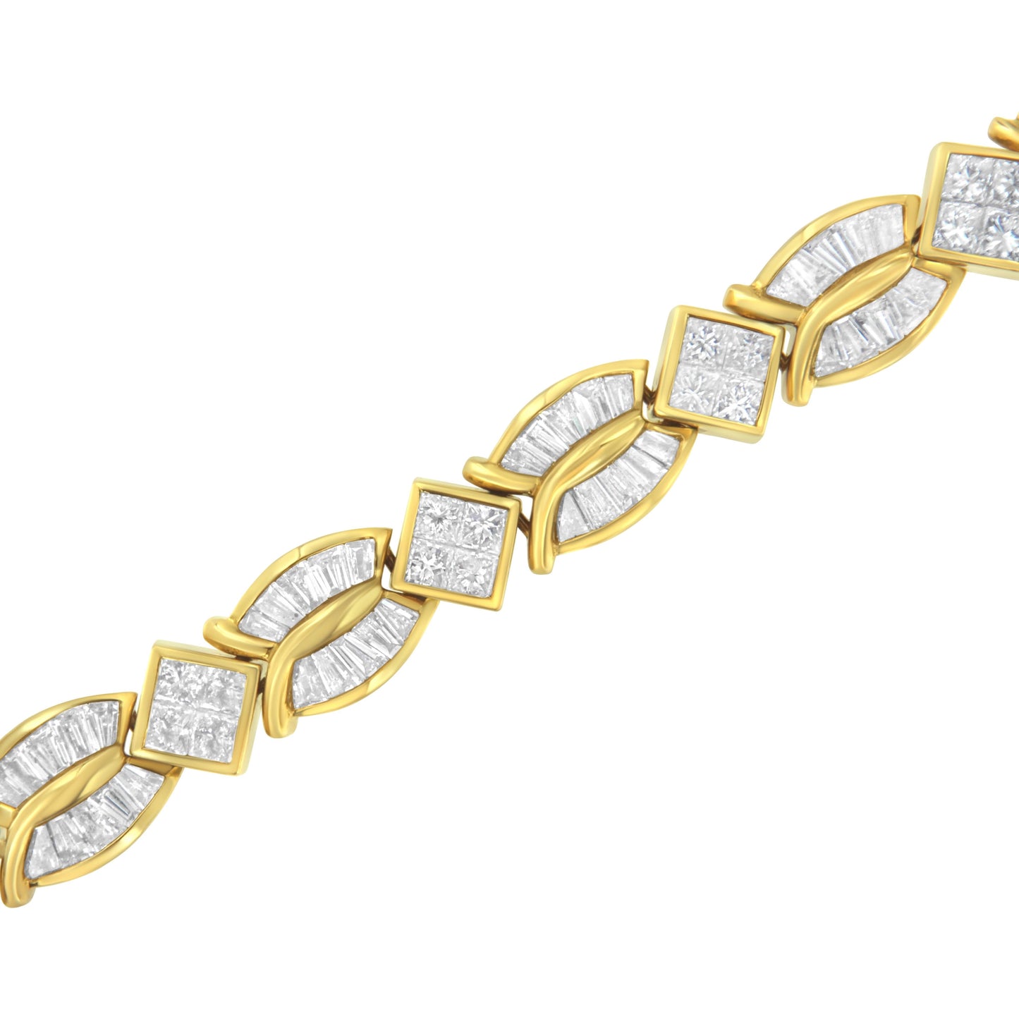 Pulsera de eslabones geométricos en oro amarillo de 14K con diamantes - Tamaño 7"